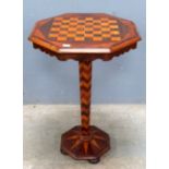 19th century rosewood and marquetry inlaid octagonal chess top table 70cm x 52cm