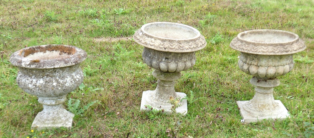 Pair of composite stone garden planters, diameter 40cm and another - Image 3 of 6