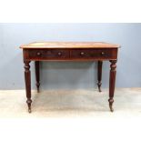 19th Century mahogany side table with two drawers on turned reeded tapering legs 80 x 105 cm