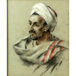 In the style of Charles II Robertson, head and shoulders portrait of a Middle Eastern man wearing