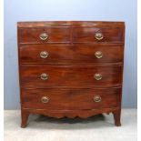 19th century mahogany bow fronted chest of two short and three long drawers, 106cm x 105cm