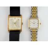 Omega lady's Seamaster quartz wristwatch, the gold plated bezel around white dial marked Omega