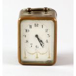 1920's alarm clock, copper case with enamel dial 9 cm