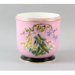 19th Century pink ground cache pot with cartouche decorated with a young man with a horn, verso with