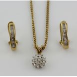 Diamond cluster pendant, set with round brilliant cut diamonds, mounted in 9 ct yellow gold, with