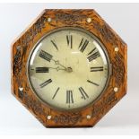 19th Century faux rosewood and mother of pearl inlaid wall clock 36 cm diam.