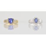 Two tanzanite rings, trillion cut tanzanite, estimated weight 2.12 carat, set with eighteen round