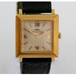 A Jaeger-Le Coultre, gentleman's dress watch. the signed square dial with gold raised batons and