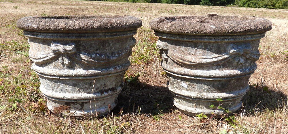 Pair of composite stone garden planters, diameter 52cm
