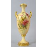 Royal Worcester blush ivory vase decorated with flowers puce mark to base date mark 1900 , 24cm .
