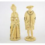 Two 19th century Dieppe carved ivory figures of Henry VIII and a lady in 17th/18th century