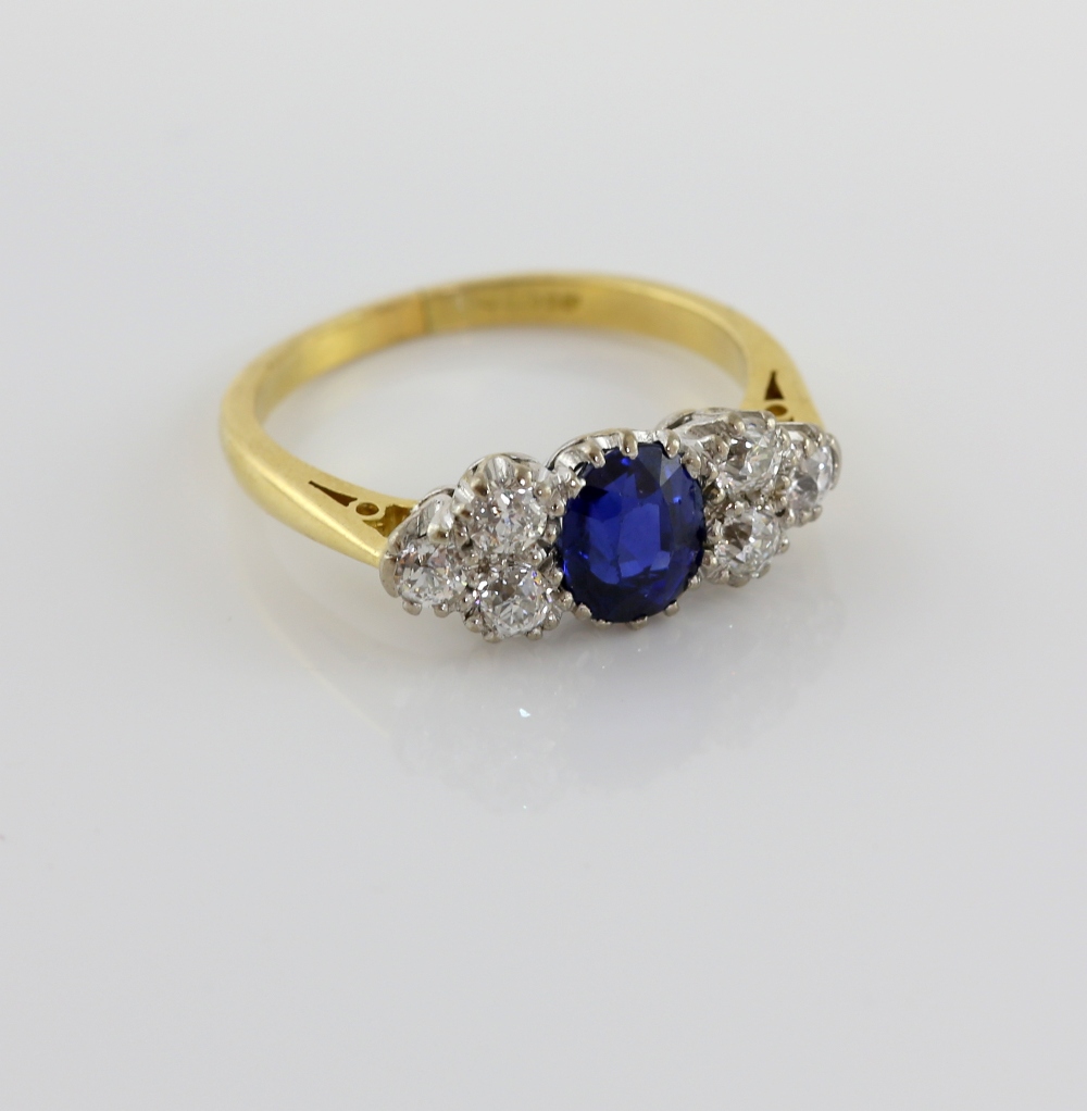 Sapphire and diamond dress ring, central oval cut sapphire, estimated weight 1.42 carats, set with - Image 2 of 4