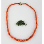 Graduated coral bead necklace, round beads 4.5 to 8.5mm in diameter, strung without knots, measuring