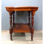Victorian walnut octagonal table of two tiers, inlaid in satinwood, design of Ivy leaves
