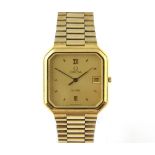 Omega, gentleman's De Ville Quartz gold plated wrist watch, the octagonal case around brushed yellow