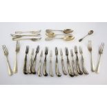 Twelve Victorian pistol silver handled cake forks (7+5) (handles filled)matched set of six old