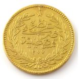 Turkish gold coin, 500 Kurush, with Sultans tughra, 1861 . 36.5 grams