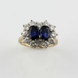 Sapphire and diamond double cluster ring, two oval cut blue sapphires, estimated total weight 1.93