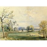 19th Century English landscape of a Country House, unsigned 24 x 34 cm .