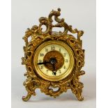 French brass scroll and foliage decorated alarm clock with enamel dial 10 cm