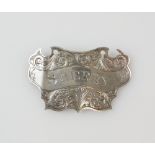 Victorian silver decanter label for Sherry, with bright-cut engraving, by John Tongue, Birmingham