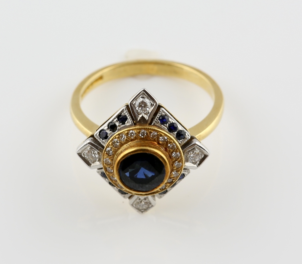 Sapphire and diamond dress ring, central round cut sapphire, estimated weight 1.00 carat, set within - Image 3 of 10