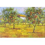 Mastrovito, Italian 20th century, 'Paelagio', orange grove with villa between the trees, signed, oil