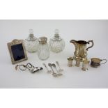 Continental (830) silver items to include two grenade scent bottles, English silver photo frame etc.