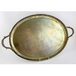 Edward VII silver oval twin-handled tray with reeded rim, by Daniel & John Wellby, London, 1906,