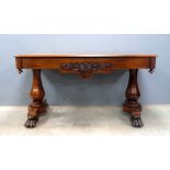 19th century rosewood centre table with two drawers, on twin end octagonal shaped supports with