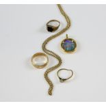 Mixed group of jewellery, opal triplet pendant in yellow metal testing as 18 ct, measuring