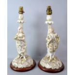Pair of 19th century candlesticks in the form of a man and a women, (converted to lamps) 36cm .