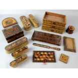 Collection of 19th century Tunbridge ware to included brushes, drawers, and a tray.