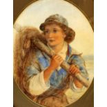 H. Drummond (19th century), young fisherman with staff and nets over his shoulder, signed,