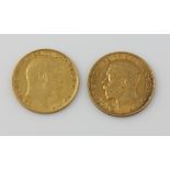 Two Edward VII half sovereigns, 1909, 1913.