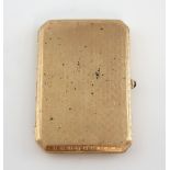 Gold cigarette case, with engine turned decoration and blue sapphire cabochon-set thumbpiece, import