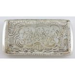 19th century Austrian silver cushion shaped snuff box with engraved scrolling and floral decoration,