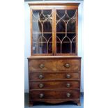 19th century mahogany secretaire bookcase, with glazed top and fitted drawer over three long