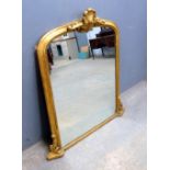 19th century gilt framed over-mantle mirror with shell and scroll top, 113cm x 85cm