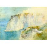Donne, coastal landscape with cliffs overlooking the ocean, signed and dated 6.7.80, watercolour,