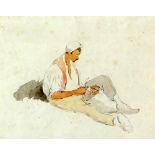 George Richmond (British, 1809-1896), 'A farm labourer resting and eating', watercolour and black