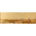 Henry Warren (British, 1794-1879). Figures resting by a track in a panoramic landscape. Watercolour.