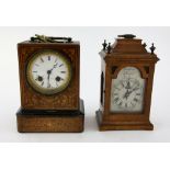 Rosewood and boxwood inlaid two train carriage clock by Breguet a Paris, 23cm, dome top mantle clock