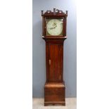 18th Century 30 hour oak longcase clock by W K Barker with painted dial to weight driven movement,