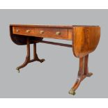 19th century mahogany sofa table with two drawers on twin end supports, 73cm x 100cm,