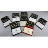 Royal Mail Proof coin collections, 1987(2), 1993, 1985, 1998, Hong Kong 1988, 1994, 1986.