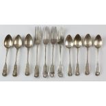 Four Victorian silver fiddle and shell pattern dessert forks, by Mary Chawner & George W Adams,