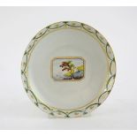 Porcelain saucer dish, circa 1790, Thomas Wolfe (factory Z) central painted landscape, green swag