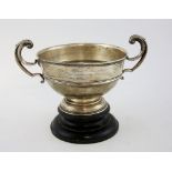 George V Irish silver trophy cup with scroll handles on round foot, by West & Son, Dublin, 1922,