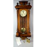 19th century walnut cased two train Vienna regulator type pendulum wall clock, 114cm high